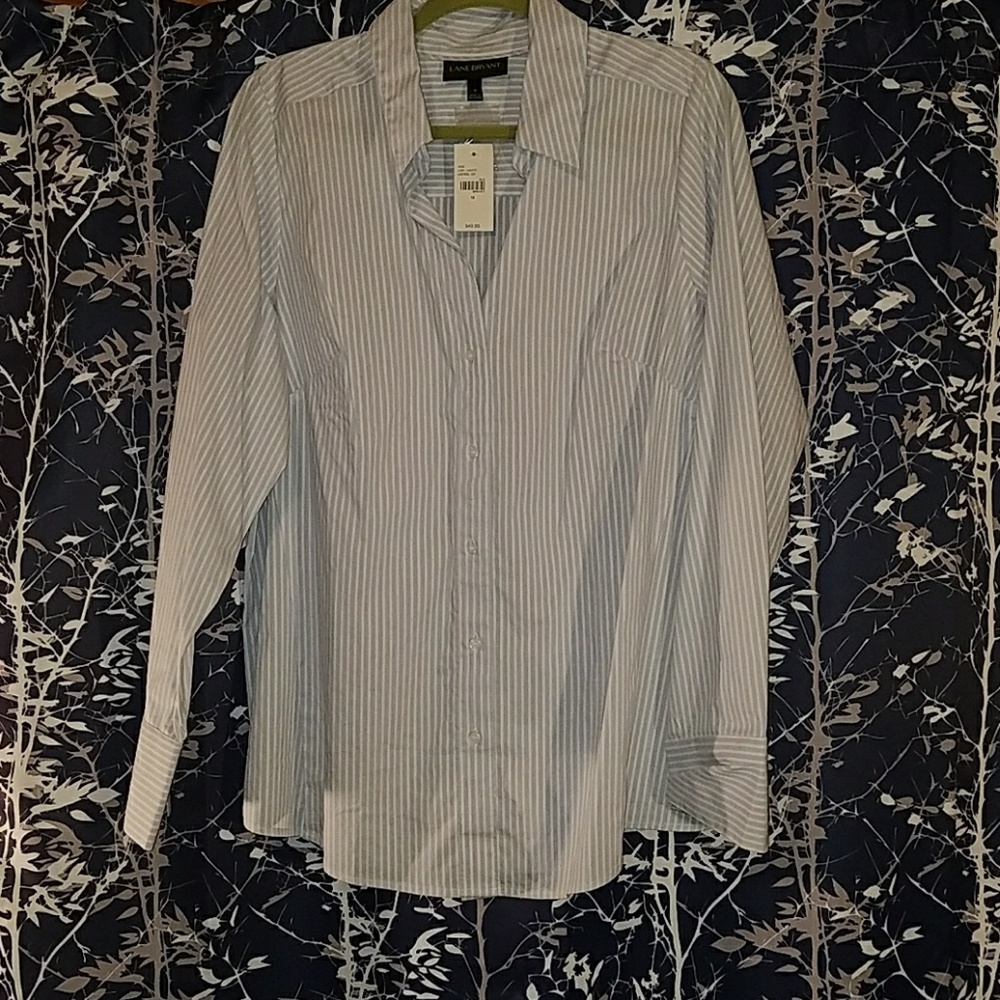 NWT Lane Bryant Sz 18 White/Blue Button Down Shirt